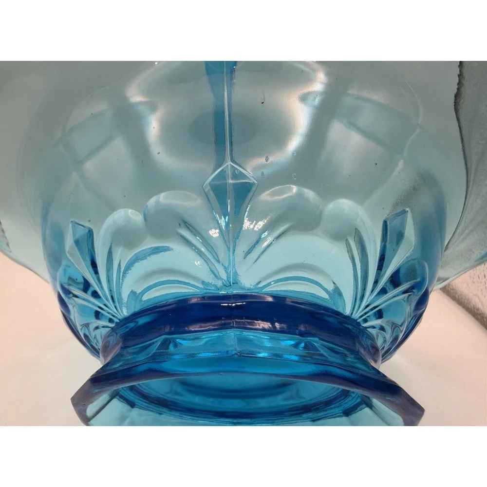 Vintage Indiana Glass Co Blue Glass Large Basket 10x10 Oval Decorative USA